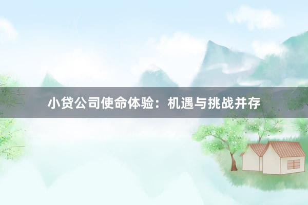 小贷公司使命体验：机遇与挑战并存